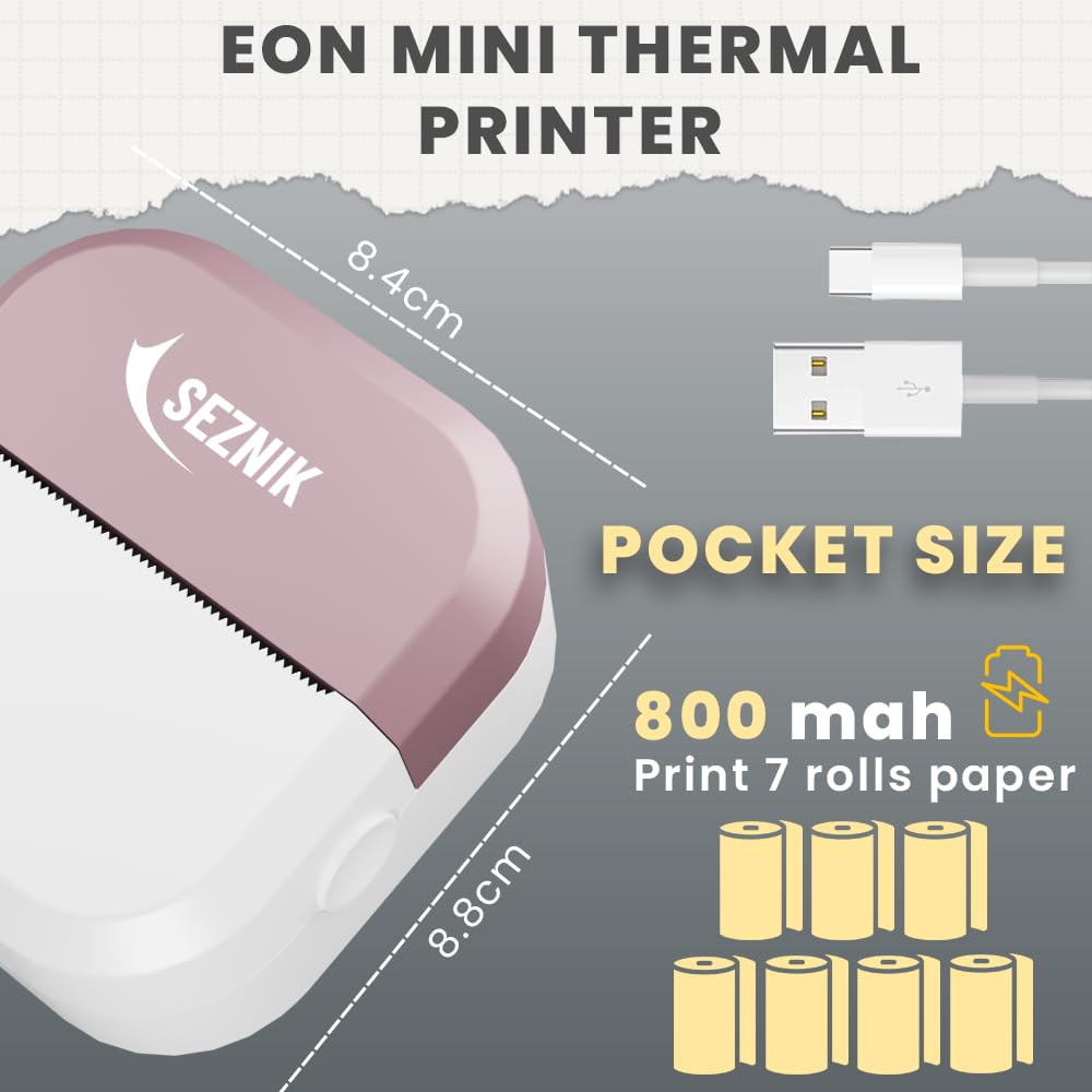 Mini Printer, Inkless, Thermal, Bluetooth, Portable Printer, Compatible Android, iOS Mobile. 1 Year Warranty