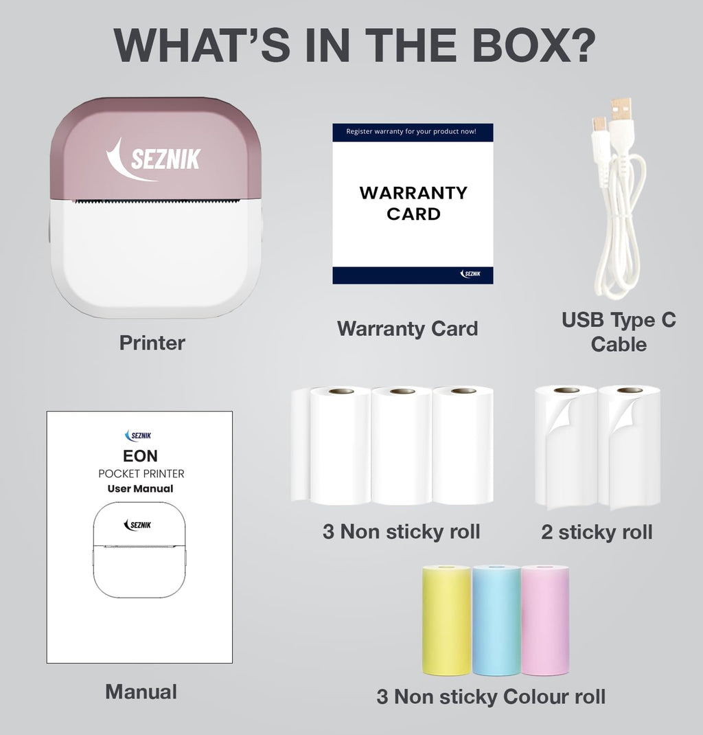 Mini Printer, Inkless, Thermal, Bluetooth, Portable Printer, Compatible Android, iOS Mobile. 1 Year Warranty