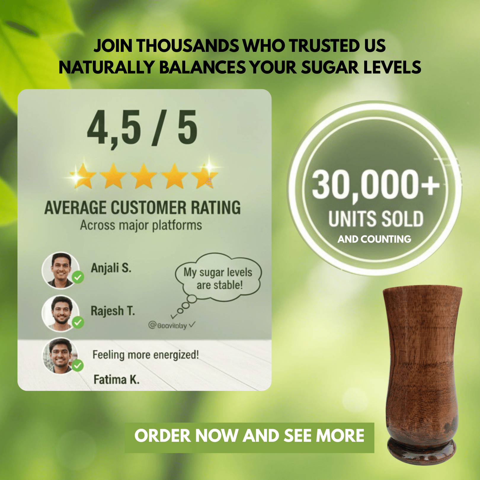 Sugar Balance Wooden Water Glass (100% Natural Jamun Wood)