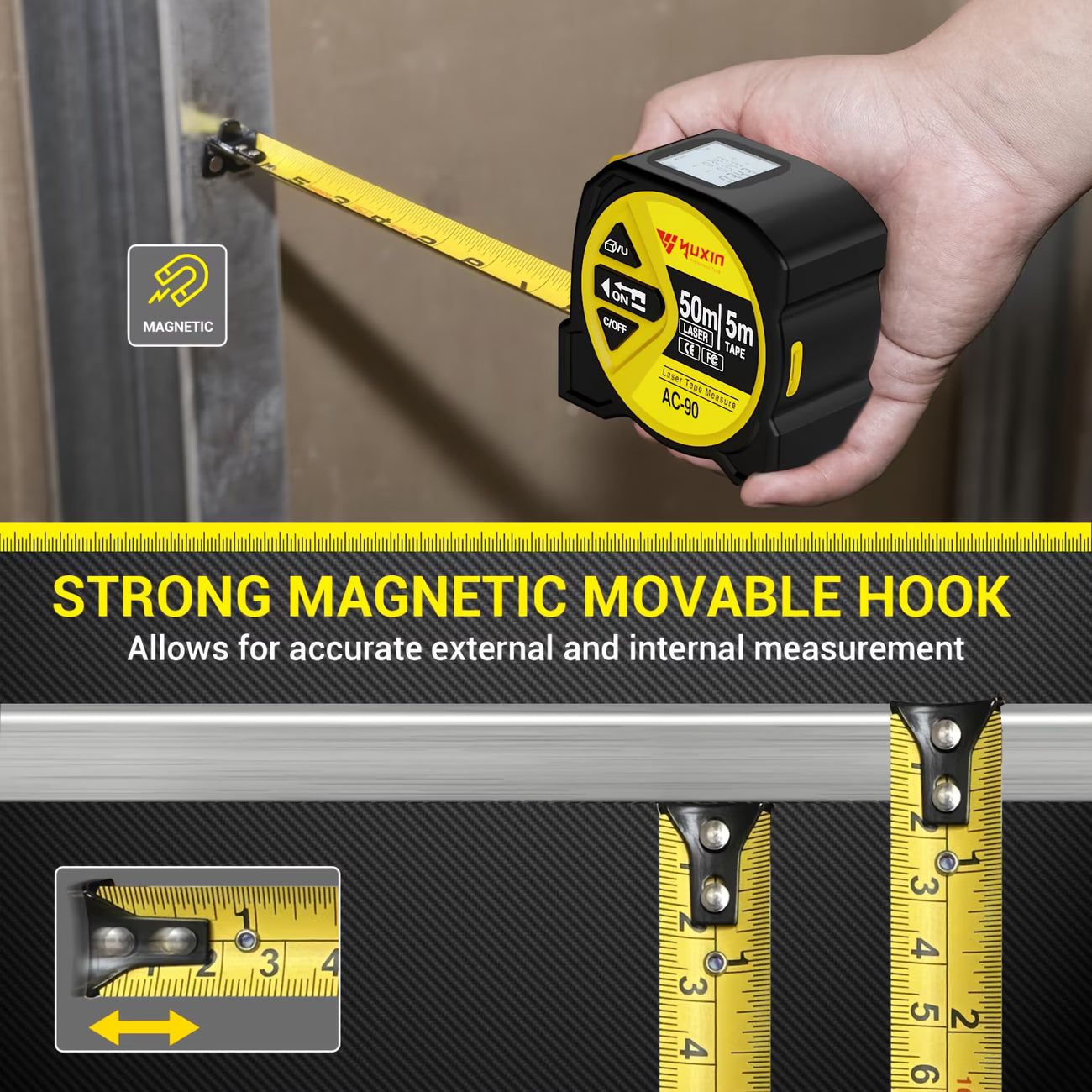 3-in-1 Digital Laser Distance Meter & Tape Measurement 5x40 m Range