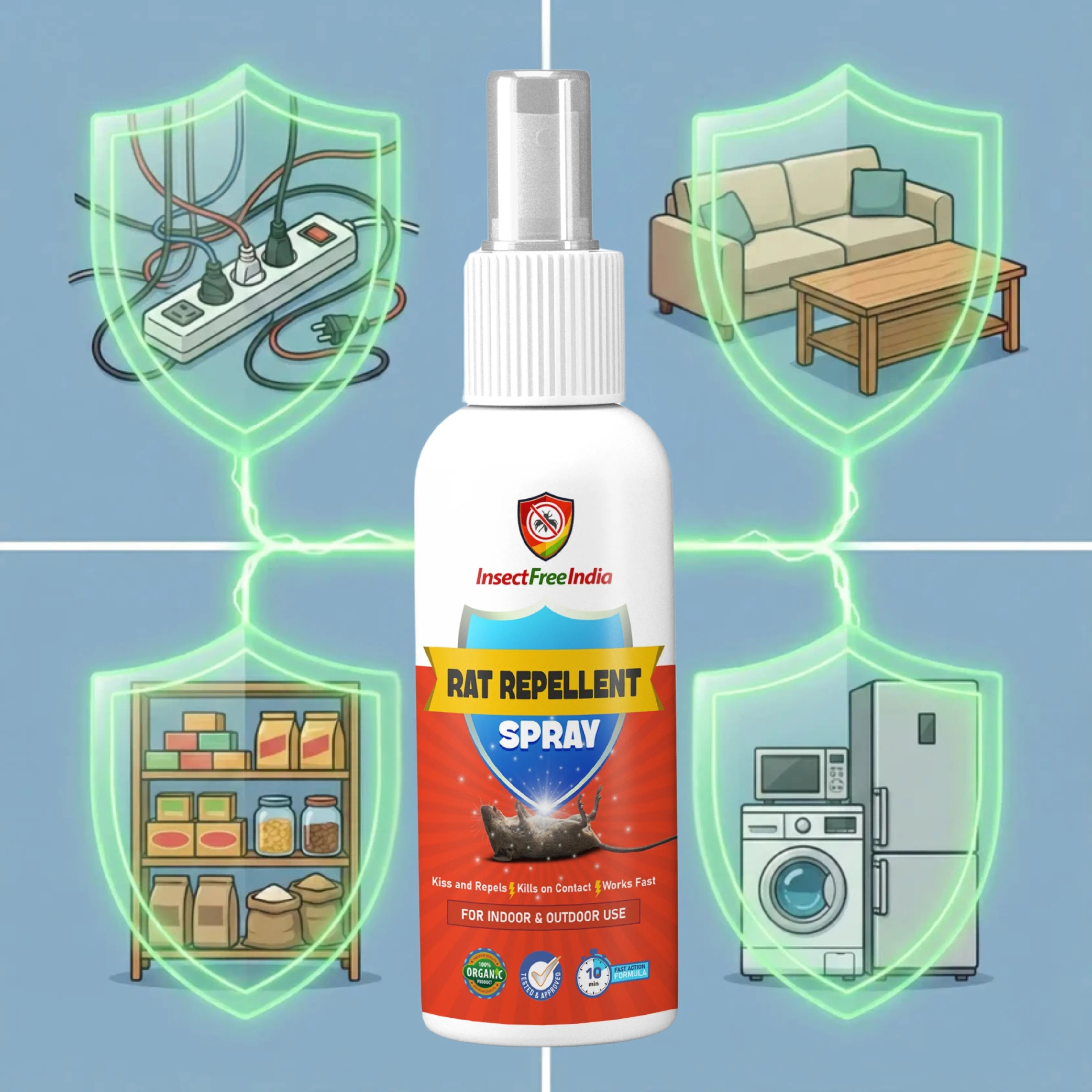 Rat Repellent Spray for Home & Storage | Herbal Rodent Control | Non-Toxic & Safe | Insect Free India