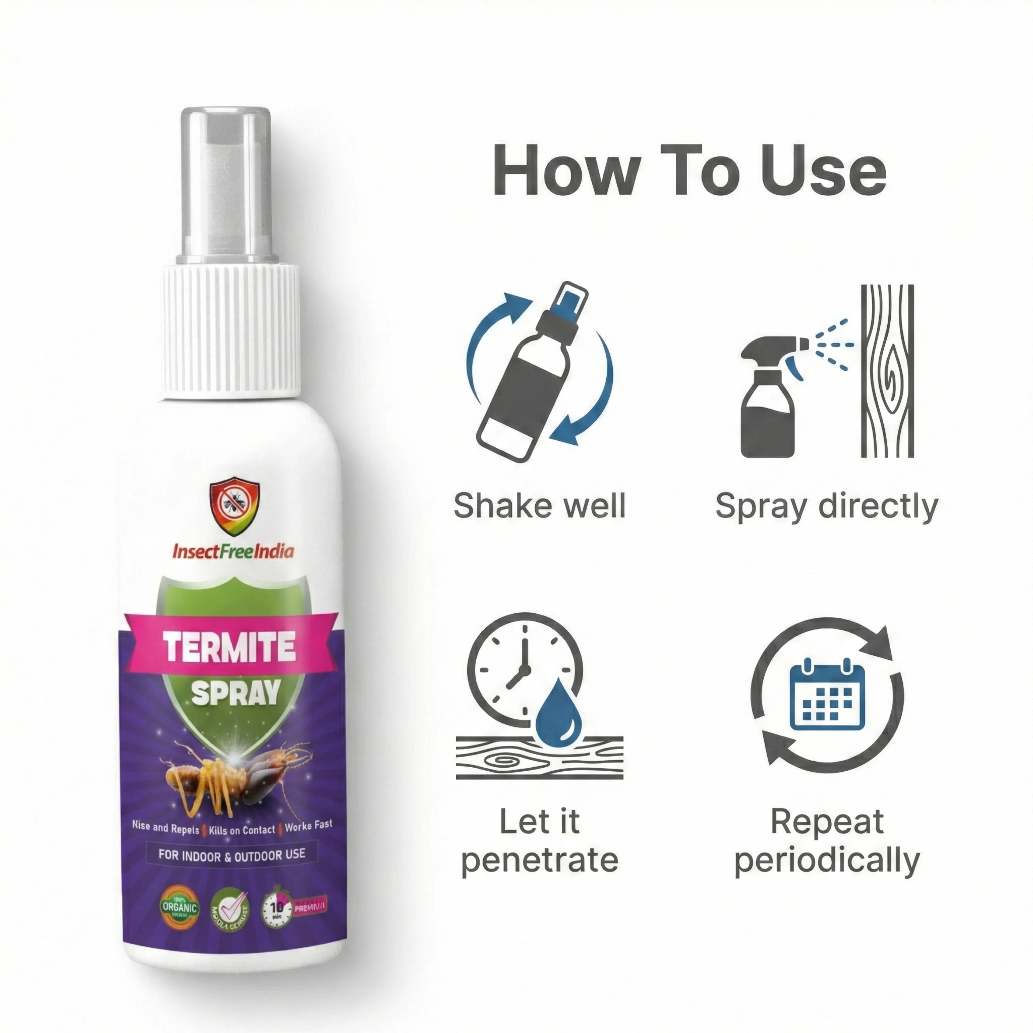 Termite Repellent Spray for Wood & Furniture | Herbal Anti-Termite Treatment | Long-Lasting Protection | Insect Free India