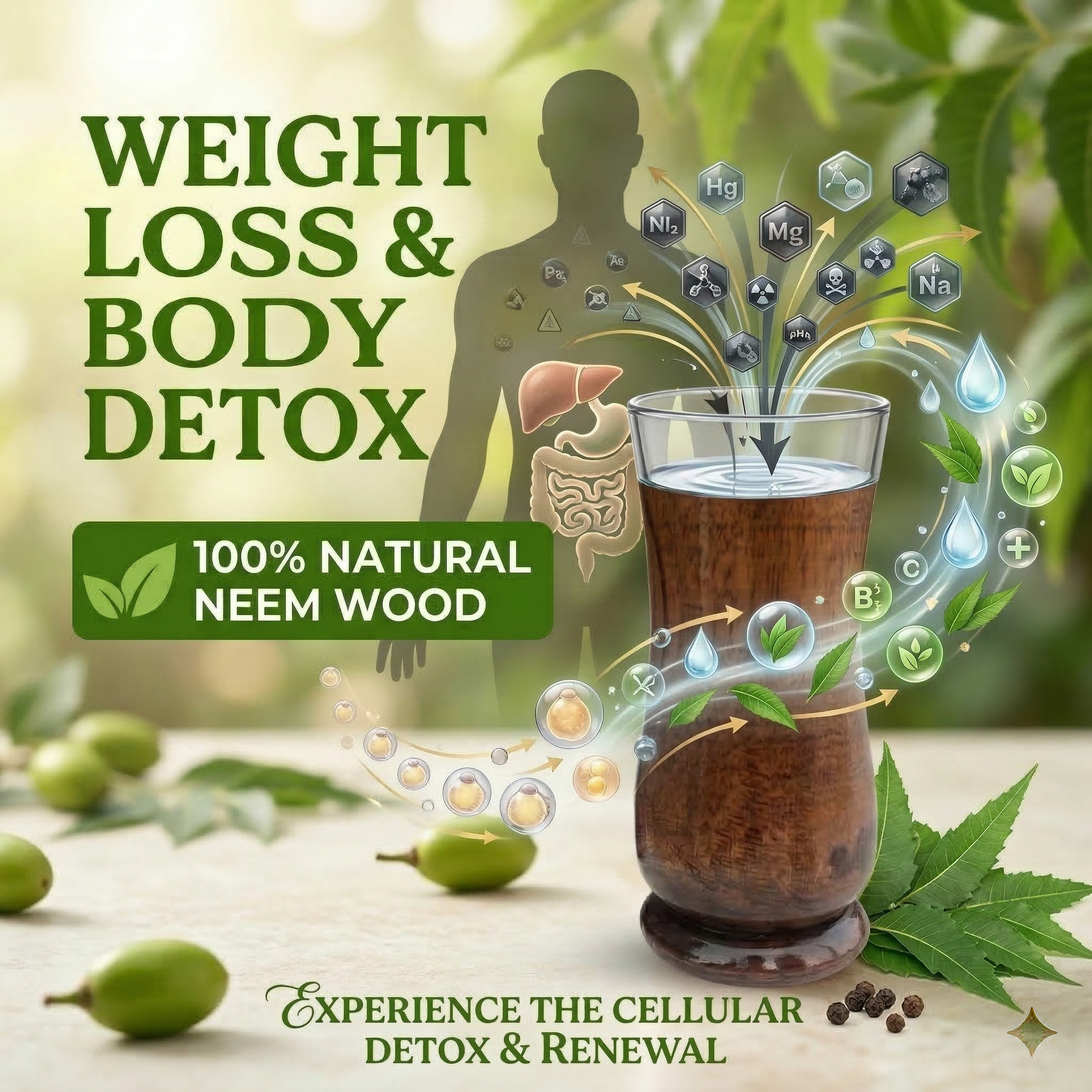 Weight Loss and Body Detox Wooden Water Glass
