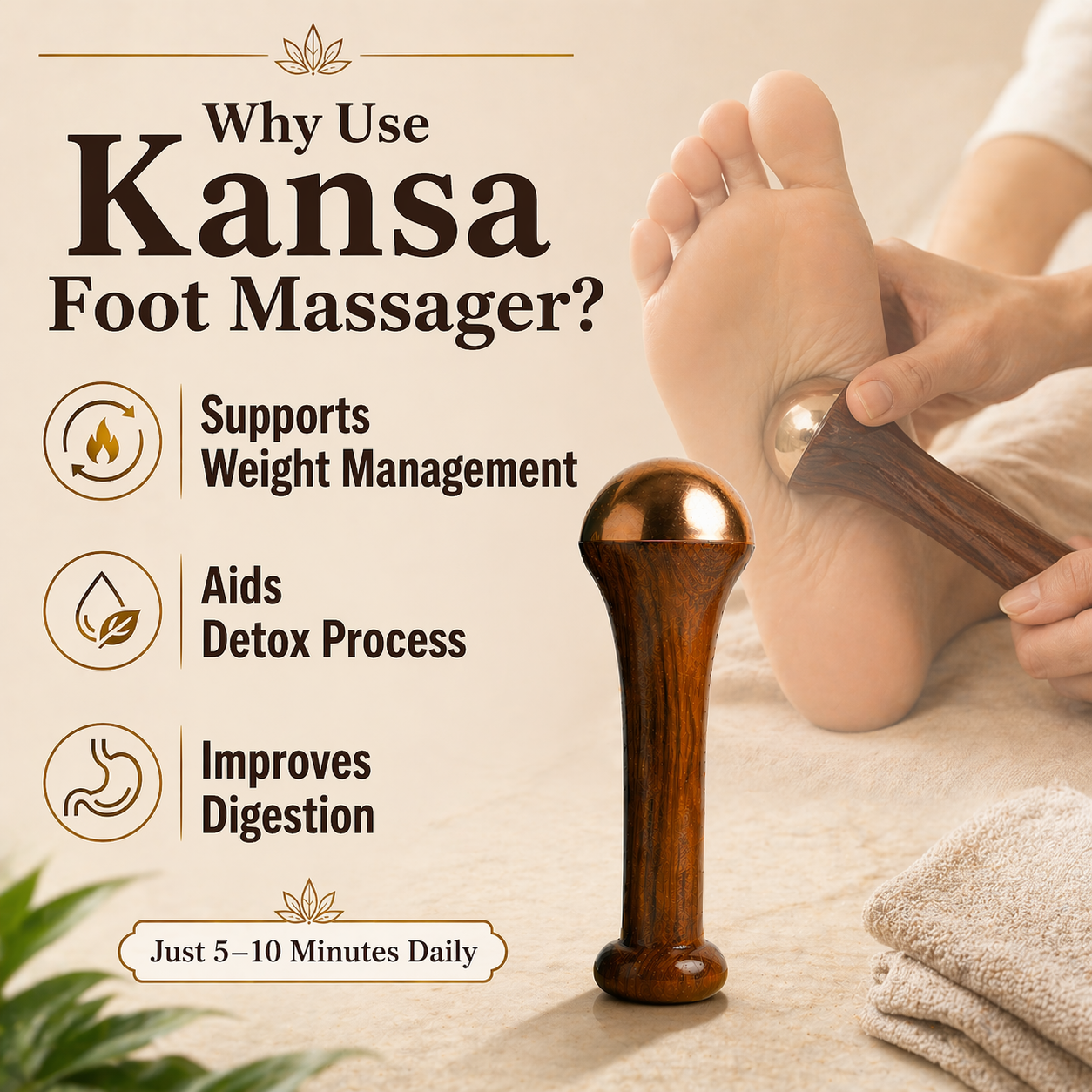 Weight Management and Body Detox Kansa Wand Foot Massager